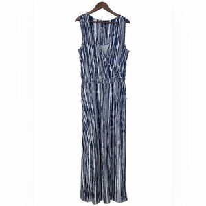 New Directions Blue and White Striped Jumpsuit